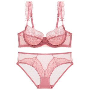 Sexy Ultra Thin Lace Bra And Panties Set For Women Polka Dot Mesh Underwire Lingerie Set French Romantic Embroidery Bra Set