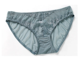 Détails de la culotte en dentelle florale bleu-gris et mesh transparent pour femme