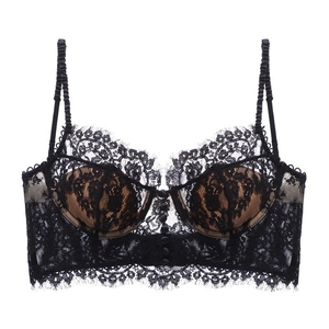 Ensemble soutien-gorge sexy en dentelle noire style français avec dos en U et boutons