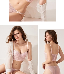 Vue détaillée d'un ensemble de lingerie en dentelle française avec broderies florales