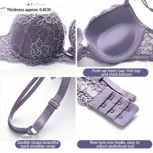 Set reggiseno push-up in pizzo lilla con coppe imbottite e doppie spalline