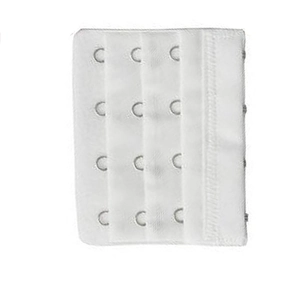 White fabric bra extender with four rows and three hooks for adjustable comfort