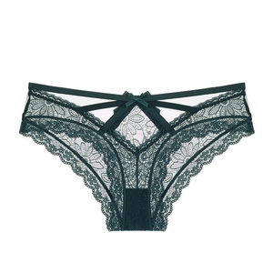 French Sexy Lace Panties For Women Thin Breathable Low Waist Underwear With Bow Floral Hollow Out Romantic Briefs