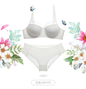 Detailed view of white push-up bra set with thin straps and matching seamless panties