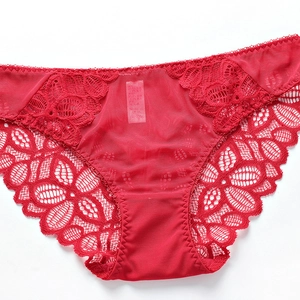 Biancheria intima sexy in pizzo rosso da donna con motivi floreali e rete traspirante