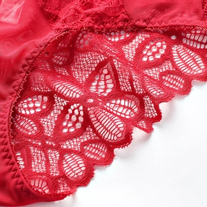 Biancheria intima sexy in pizzo rosso da donna con mesh floreale trasparente e tassello in cotone