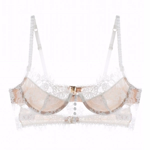Détail du tissu en dentelle de cils et armature de ce soutien-gorge fin élégant