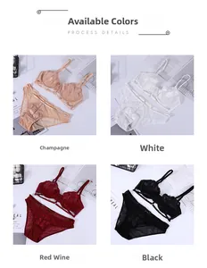 Lace embroidery lingerie set in champagne, white, wine red, and black color options