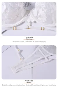 Detail of white lace bra featuring supportive underwire and breathable mesh side wings