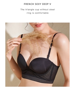 Détails du soutien-gorge noir sans couture en U avec décolleté plongeant et dentelle