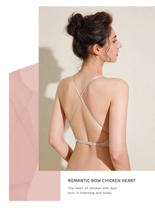 Detail of cross-back straps on seamless backless bra for low-back dresses