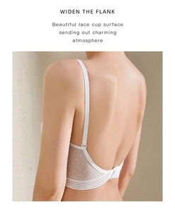 Détail du soutien-gorge en dentelle blanche avec ailes larges et maille respirante