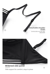 Detail of detachable shoulder straps and wide side wings on black backless bra