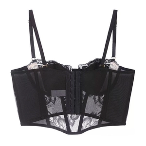 Reggiseno bustier nero in pizzo francese con retro in rete e spalline regolabili