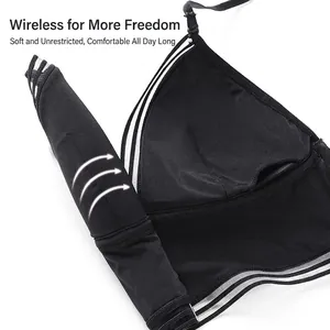 French sexy U-neck backless black bralette with soft thin cups and striped mesh trim