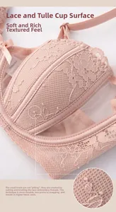 Vue détaillée de la broderie en dentelle rose et du tulle avec détails noués à la main