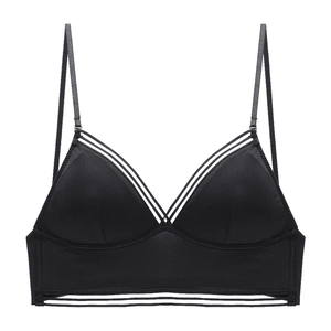 French sexy U-neck backless black bralette with thin straps and hollow out design