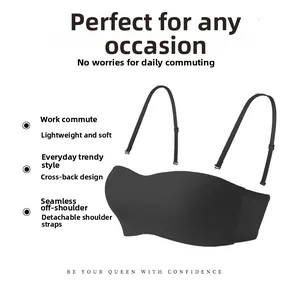 Close-up of black seamless bra with ribbed fabric and detachable shoulder straps