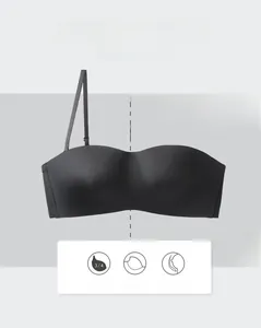 Detail of a black seamless 3/4 cup bra featuring a wireless structure and thin padding