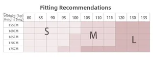 Size chart with height and weight guide for selecting S, M, or L sports bra sizes