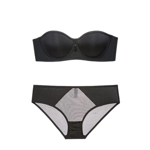 Ensemble soutien-gorge bandeau noir sans coutures avec culotte en maille transparente