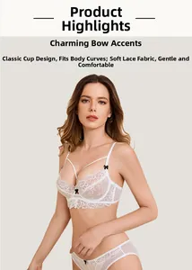 Detailed view of white French lace lingerie set with bow accent and delicate straps