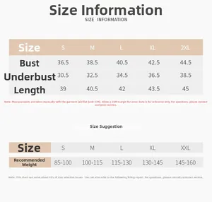Tableau des tailles pour brassière de sport polo avec mesures de poitrine du S au 2XL