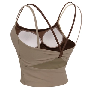Women Contrast Color Shockproof Sports Bra Yoga Vest Cross Back Running Top Removable Pads Athletic Wear Nylon Spandex