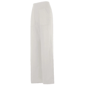 Pantaloni sportivi bianchi a vita alta con gamba larga e grandi tasche laterali piatte