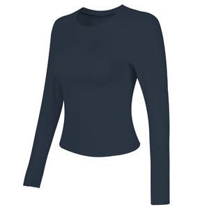 Top da yoga professionale slim-fit a maniche lunghe blu navy per corsa e pilates workout