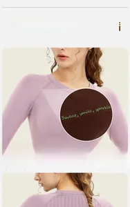 Detail of luminous print on lavender slim-fit crewneck athletic long sleeve top