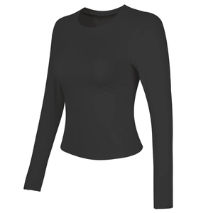 Top da yoga nero a maniche lunghe vestibilità slim in tessuto elastico e girocollo