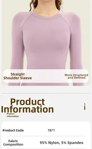 Detail view of lilac long sleeve yoga top with breathable mesh and premium fabric specs