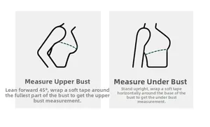 Guide des tailles montrant comment mesurer le tour de poitrine pour les hauts de sport