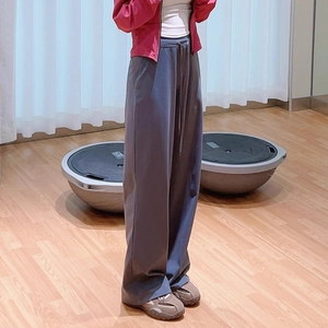 Women high waist wide leg yoga pants in dark grey blue with drawstring and loose fit design