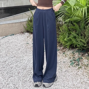 Damen Schnelltrocknende Yoga-Hose mit weitem Bein und hohem elastischem Bund in Dunkelblau