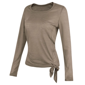 Haut de Yoga à Manches Longues Coupe Ajustée pour Femme Respirant Séchage Rapide Pilates Course T-Shirt de Sport Avec Noeud Latéral