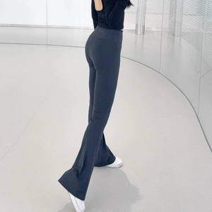 High waist dark grey flare yoga pants with tummy control and butt lifting slim fit