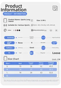 Size chart for women's mesh pilates top detailing measurements for S, M, and L sizes