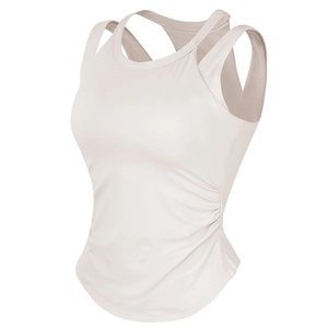 Soutien-gorge de sport beige à larges bretelles et dos nageur pour yoga fitness