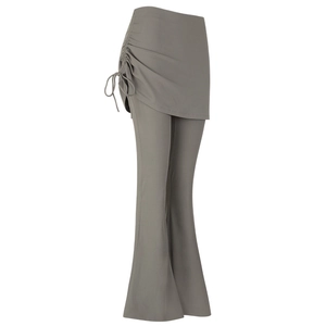 Women's flared yoga pants with built-in skirt and adjustable drawstring in dark grey