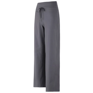 High waist wide leg dark gray yoga pants with adjustable drawstring for pilates
