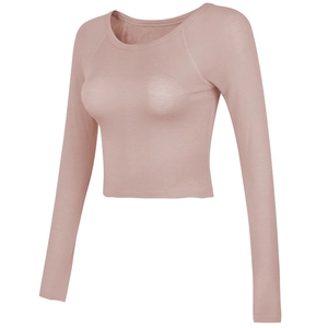 Haut de pilates court à manches longues pour femme en mélange lyocell laine rose