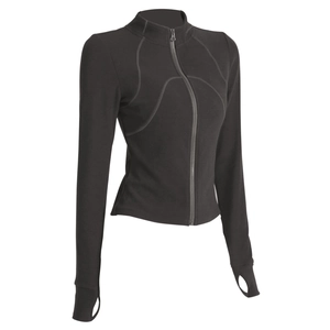 Chaqueta deportiva negra ajustada con cuello alto y agujeros para el pulgar mujer