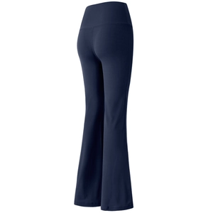 Pantalones de yoga acampanados de cintura alta azul marino en tela elástica fitness
