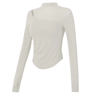Women's Pilates Slim Fit Sports Top Long Sleeve Mesh Cutout Activewear With Chest Pad Thumb Holes Gym Yoga Pullover Top