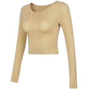 Haut de Yoga Court à Manches Longues pour Femmes Doublé de Molleton Lyocell Élasthanne Sport Course Pilates T-Shirt Uni Coupe Ajustée