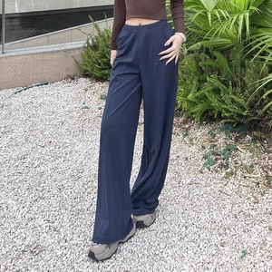 Damen schnelltrocknende High-Waist Yoga-Hose mit weitem Bein in Dunkelblau mit Naht