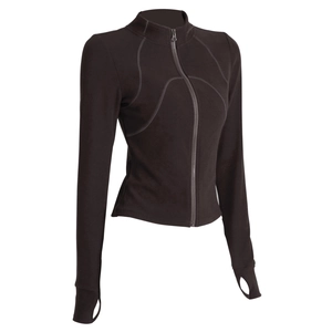 Chaqueta de Yoga Ajustada para Mujer Cuello Alto Cremallera Completa Top de Running Sudadera Deportiva Con Orificios Pulgar Fitness