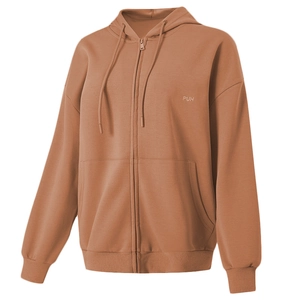 Veste de sport à capuche zippée pour femme en marron caramel avec broderie PUH